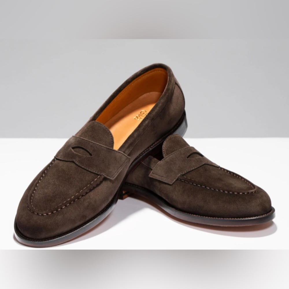 **SOLD** Grant Stone Traveler Penny Loafers Suede Espresso Mens Size 10.5